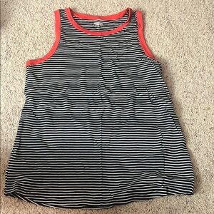 Old Navy Black and White Striped Top with Red Trim - XL TALL